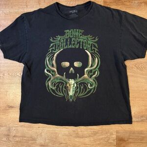Bone Collector Shirt 2XL Mens Black Green Deer Skull Graphic Tee Hunting Y2K Vtg